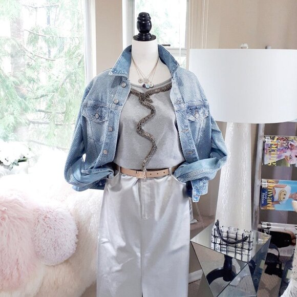 EUC Nougat London marbled grey cotton blend top with embellished detail, 1 - Picture 2 of 15